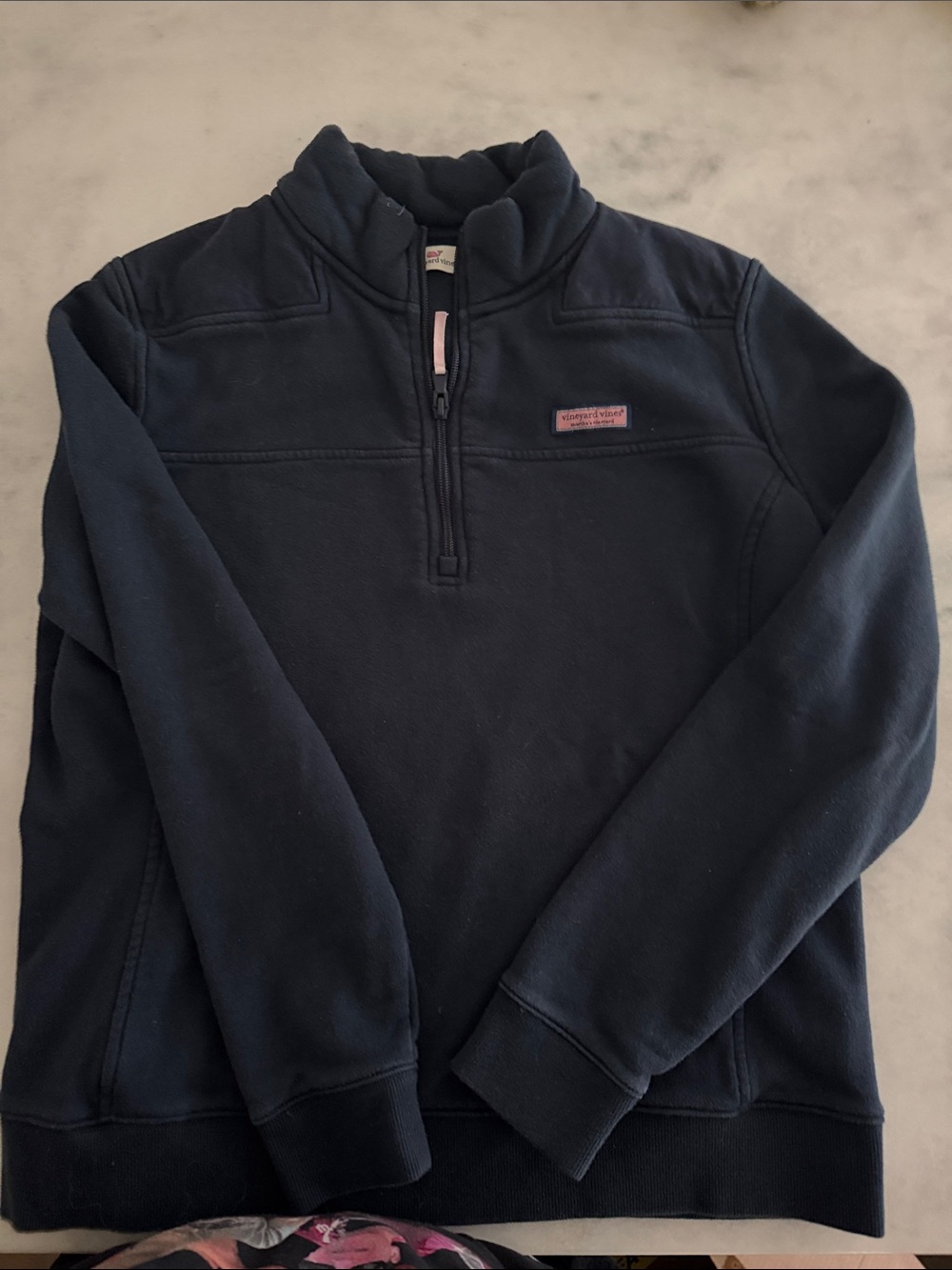 Vineyard Vines Women's Navy Half-Zip Sweater with Pink Logo